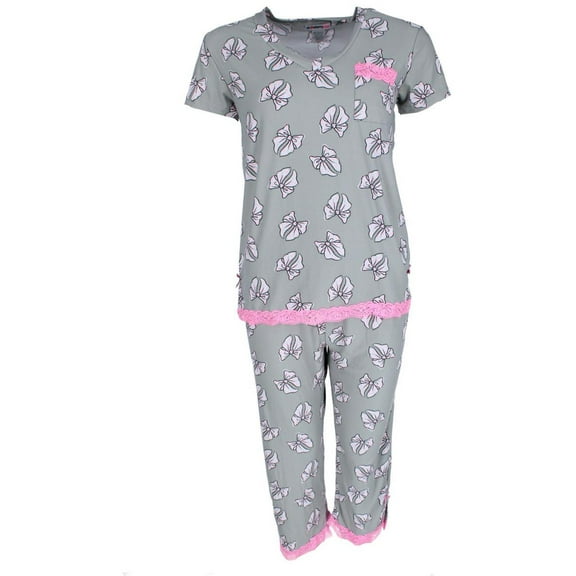 Strawberrykiss Bows V-neck Short Sleeve Capri Set (Women's Plus)