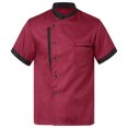 thumbnail image 3 of Kaerm Chef Coat with Hat Custom Short Sleeve Chef Shirt Hotel Kitchen Restaurant Work Uniform Shirt Burgundy XL, 3 of 7