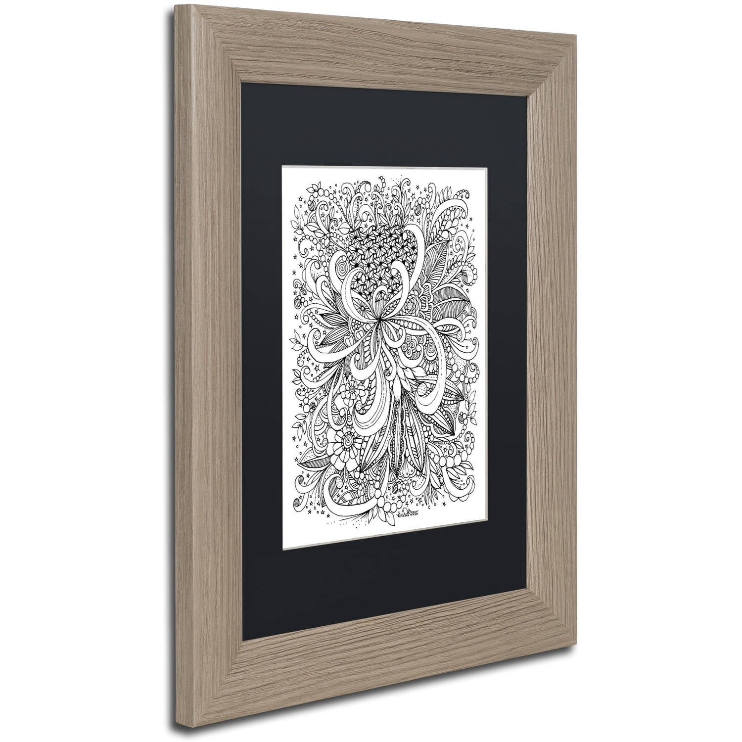 Trademark Fine Art "Zendoodle 3" Canvas Art by KCDoodleArt Black Matte, Birch Frame