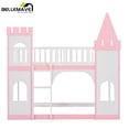 thumbnail image 2 of Bellemave Pink Twin over Twin Kids Castle-shaped Bunk Bed with Ladder for Girls Boys, Twin Size Wood Kids Bunk Bed Frame with Castle Appearance for Kids Child, 2 of 8