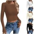 thumbnail image 4 of Women Crop Ribbed Knit Sweater Casual Stretch U Neck Cropped Long Sleeve Pullover Shirts Trendy Lightweight Winter Warm Tops, 4 of 4