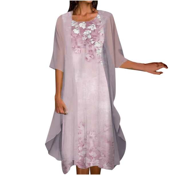 Conjunto de Dos Piezas de Gasa Sólida Con Cuello Redondo Y Estampado Floral Informal Para Mujer Odeerbi ODB-6