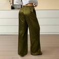 thumbnail image 5 of Bibifish Womens Pants Olive Green Leopard Print Satin Fabric Drawstring Waist Wide-Leg Fit Casual Vacation Daily Errands Retro Style Trendy Pants, 5 of 9