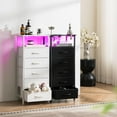 thumbnail image 2 of 5 Drawers Dresser for Bedroom, Tall Nightstand with Charging Station, Fabric Dresser for Closet with Storage Shelf, Vertical Dressers Chest LED Night Stand, Bedside Table for Dorm Living Room Black, 2 of 17
