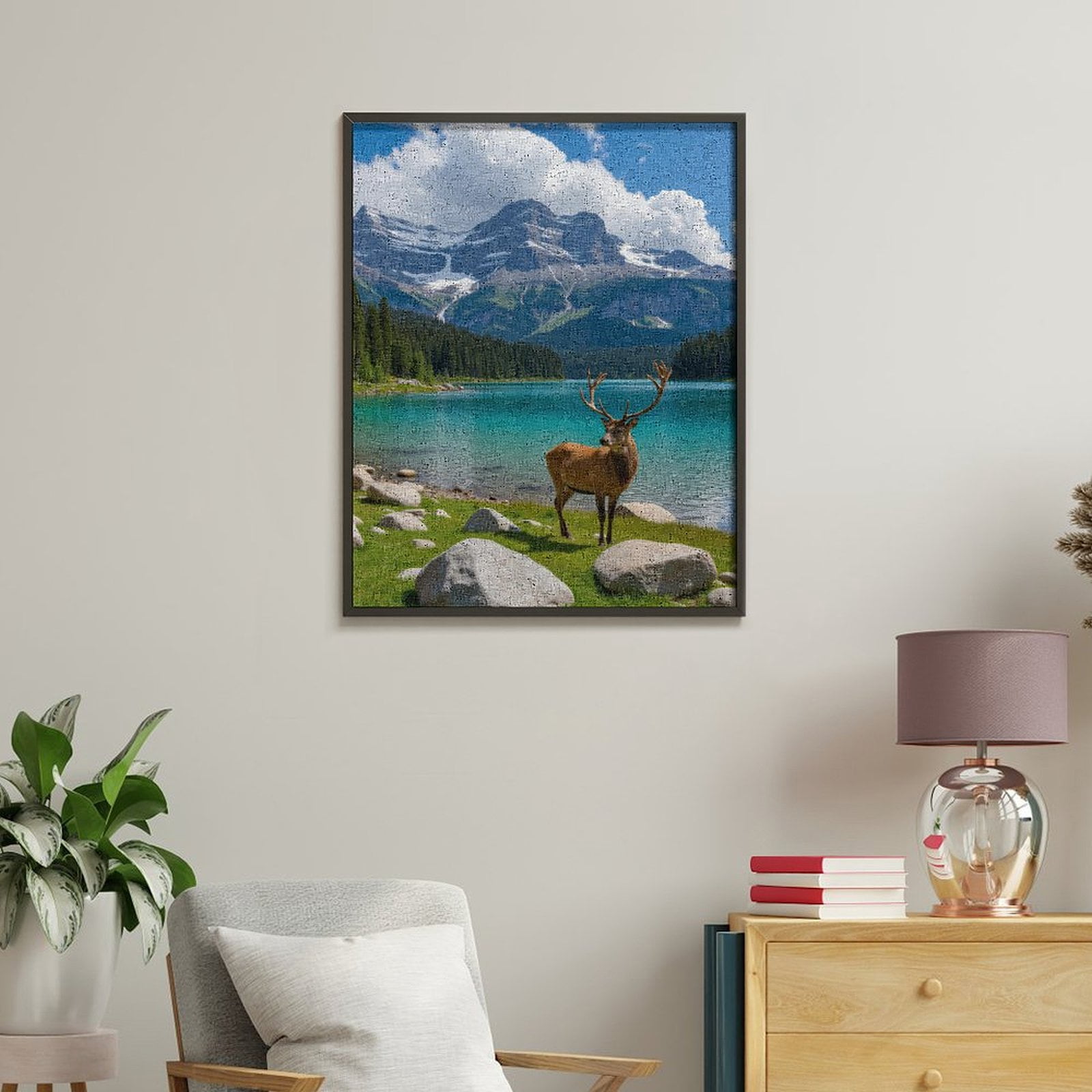 Paint By Numbers Kit for Adults Beginner - DIY Mountain Lake Deer Majestic Scenery Canvas Painting Kits for Adults, Frameless Paint By Number for Adults for Home Wall Decor 16x20 Inch