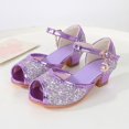 thumbnail image 2 of Wuxian Children Girls Sandals Open Toe Bridesmaids Mary Jane Wedding Party Shoes Glitter Princess Heels Comfortable Shoes,Purple,9.5-10 Years, 2 of 8