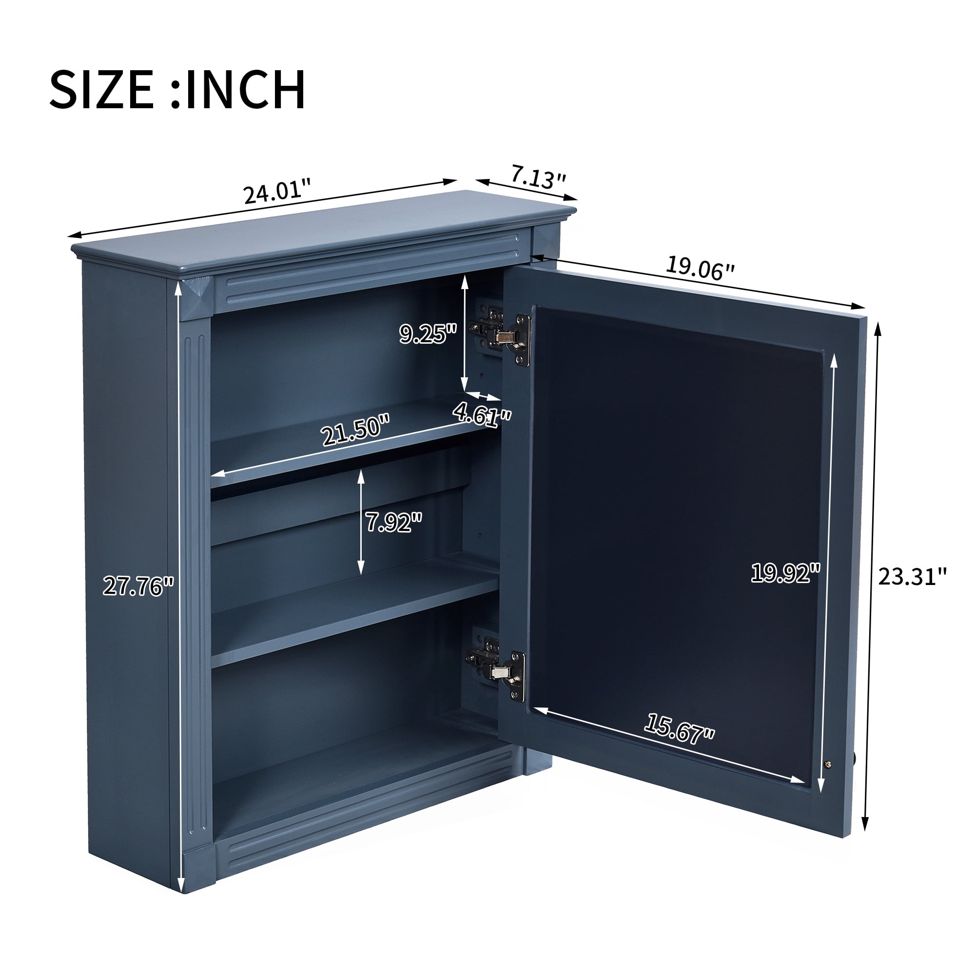 Euroco 24'' x 27'' Wall Mounted Bathroom Storage Cabinet with Mirror, Medicine Cabinet with Height Adjustable Shelf, Over the Toilet Space Saver Cabinet