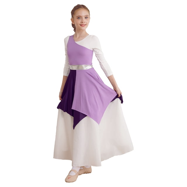Alvivi Robe de Danse Lyrique de Louange pour Filles Sans Manches à une Épaule Robe de Fête Lavande 6