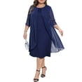 thumbnail image 4 of Agnes Orinda Women's Plus Size Easter Cocktail Dress Sequin Mesh Cape Overlay Crew Neck Wedding Guest Foral Midi Pencil Bodycon Dress 1X Navy Blue, 4 of 5
