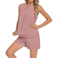 thumbnail image 3 of VBVC Women's 2 Piece Sweatsuits,Sleeveless Top and Drawstring Shorts For Women,Ladies Lightweight Outfit Set with Pockets,Beige,S-2XL, 3 of 6