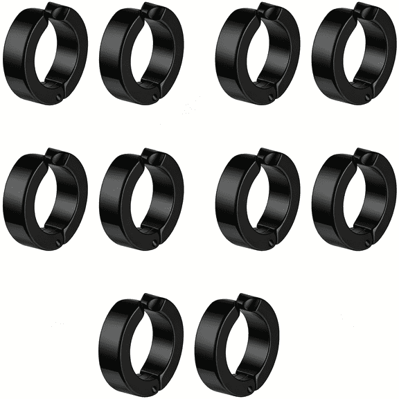 DESIGNICE 10PCS Black Clip-On Earrings, Stainless Steel Hoop Ear Clips, Non-Piercing, Men Women