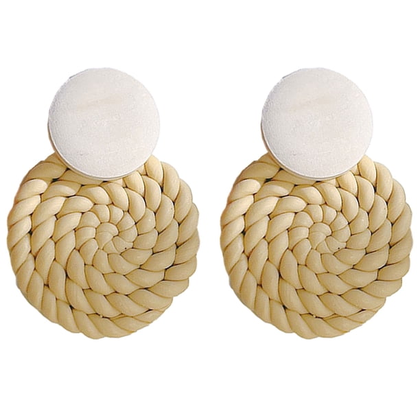 Pendientes de arcilla polimérica, pendientes redondos de alto sentido, pendientes colgantes ligeros bohemios con personalidad tejida a mano