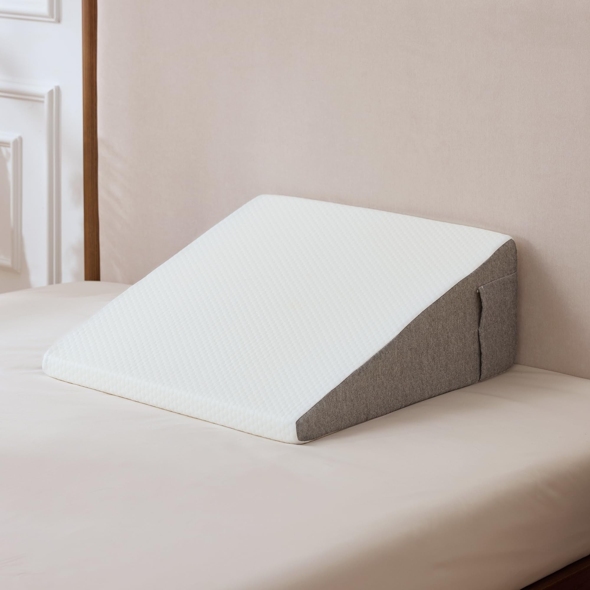 Bed Wedge Pillow with Foam Top for Sleeping, 10 Inch Elevated Support Triangle Pillow for Reading and Rest, Bed Pillow for Legs and Back Support with Washable Cover