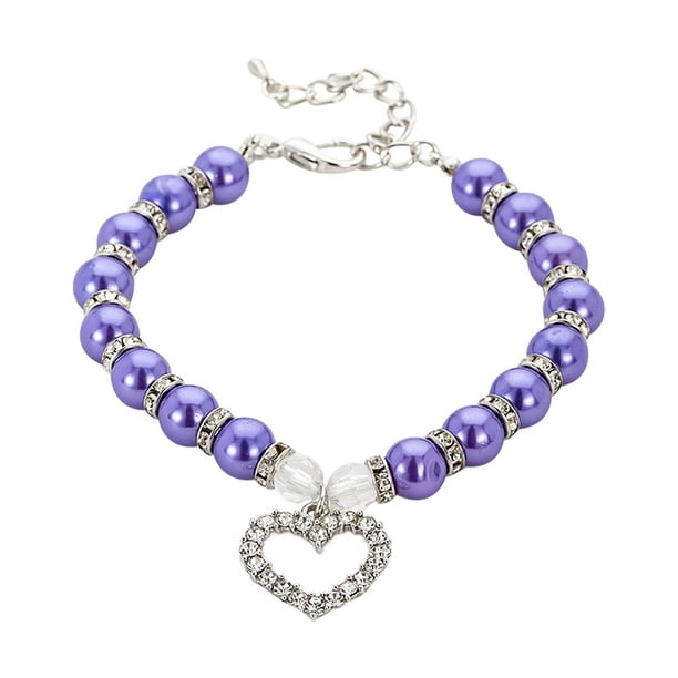 Collar ajustable del perro del diamante - aleación con las perlas, decoración del corazón - para los animales domésticos pequeños/medianos, ajuste de moda, seguro