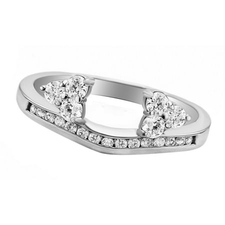 Sterling Gemstone Enhancer Cubic Zirconia Three Stone Enhancer Guard Wrap Ring in 14k Two Tone White Gold Over Sterling Silver (0.75 Cttw) ()