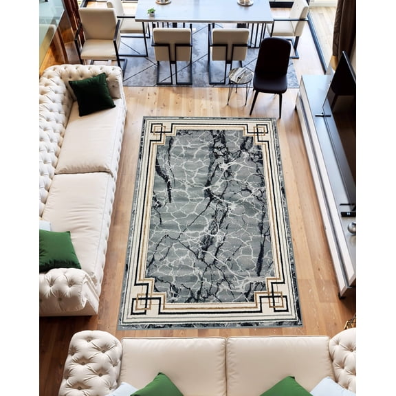 Abstract 8x10 Marble Area Rug Contemporary Modern Artistic Carpet for Living Room Bedroom