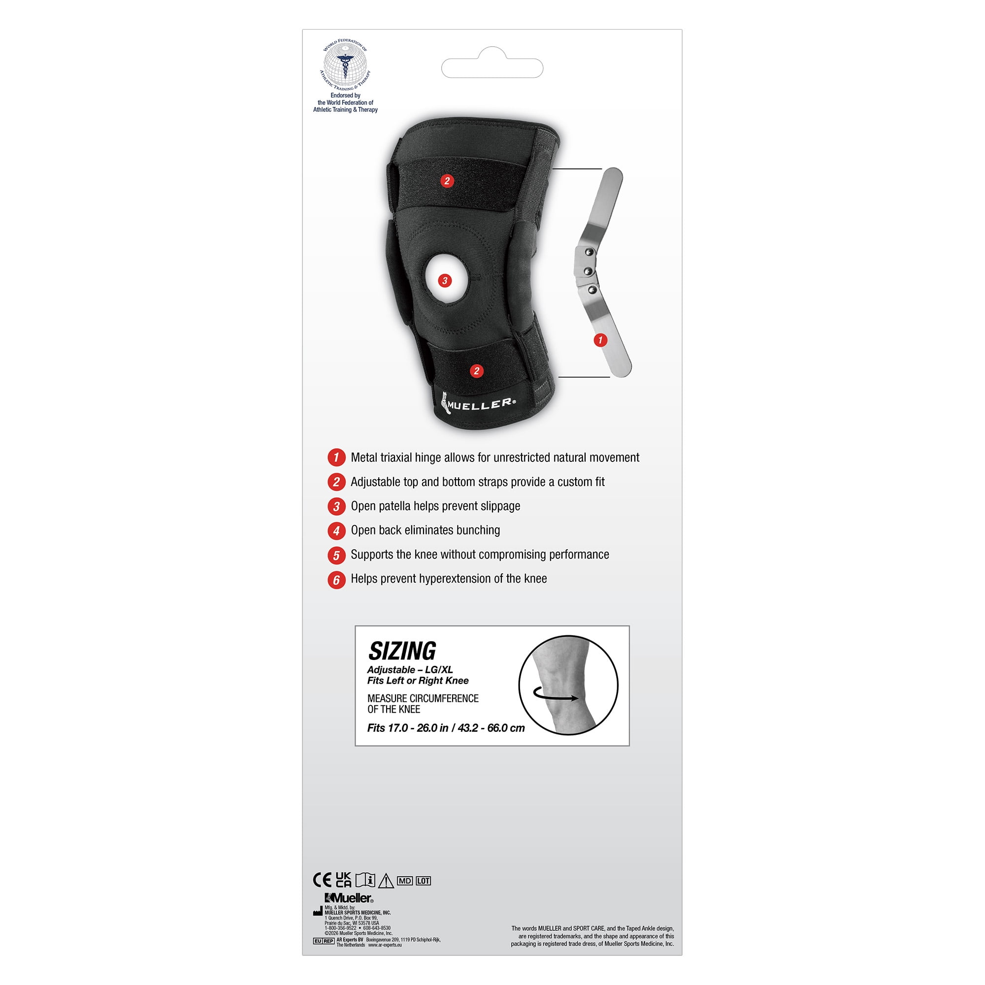 Mueller® Hinged Wraparound Knee Brace, L/XL, Maximum Support Knee Brace