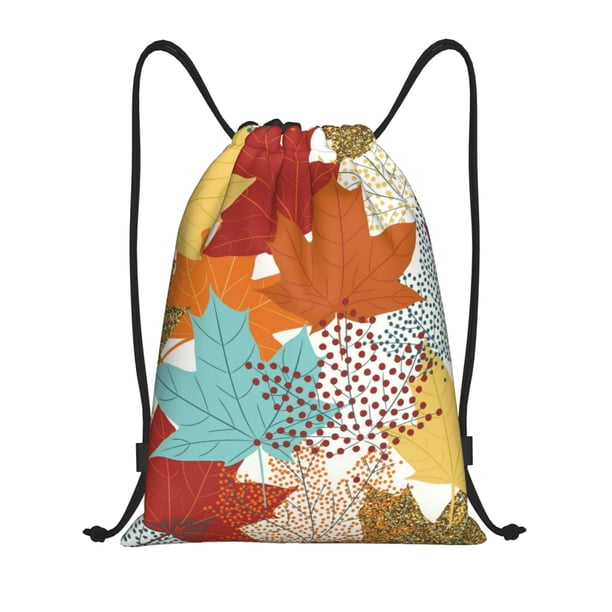 Fotbe Fall Maple Leaves Bolsa Mochila con Cordón Estampada, Bolsa de Gimnasio Deportiva, Bolsa Cinch, Bolsa con Cordón para Hombres y Mujeres-Medium