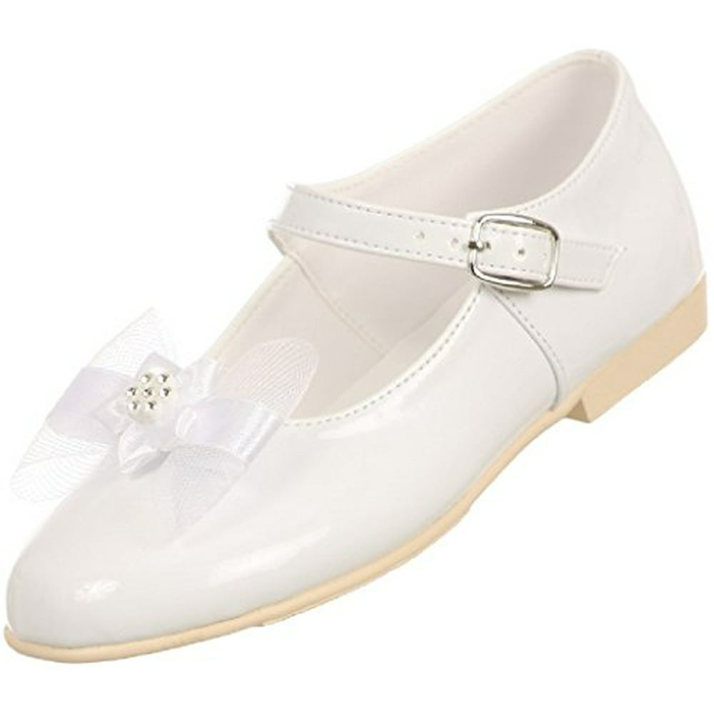 Dreamer P - Angel Girls Shiny Patent Bow Ankle Strap Buckle Flower Dress Shoes White 11 Little ...