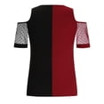 thumbnail image 4 of Women's Summer Cold Shoulder Tops Hot Drilling V neck Blouse Mesh Patchwork Short Sleeve T Shirts Color Block Pullover, 4 of 7