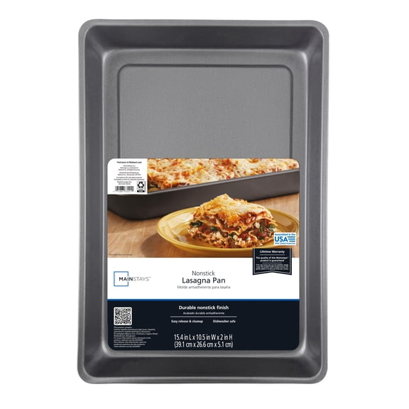 Mainstays 10.5 in x 15.4 in Nonstick Steel Lasagna Pan, Rectangle Baking Pan, Gray