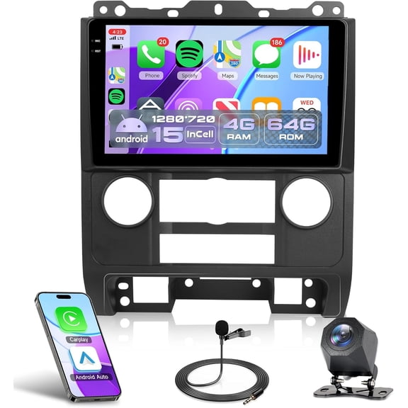 4G 64G Android 15 Car Radio for Ford Escape 2007-2012/Mazda Tribute 2007-2012, Wireless Carplay Andorid auto Mirror Link 9'' INCELL Screen GPS WiFi Bluetooth 5.0 FM/RDS EQ Backup Camera