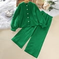 thumbnail image 2 of SHTXOZHI Girls Clothes 2 Piece Lantern Long Sleeve Button Down SHirts Wide Leg Pants 8-12 Years, 2 of 7