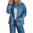 thumbnail image 2 of Womens Oversized Jean Jacket Casual Long Sleeve Button Down Denim Jacket Fall Coat Blue M, 2 of 9