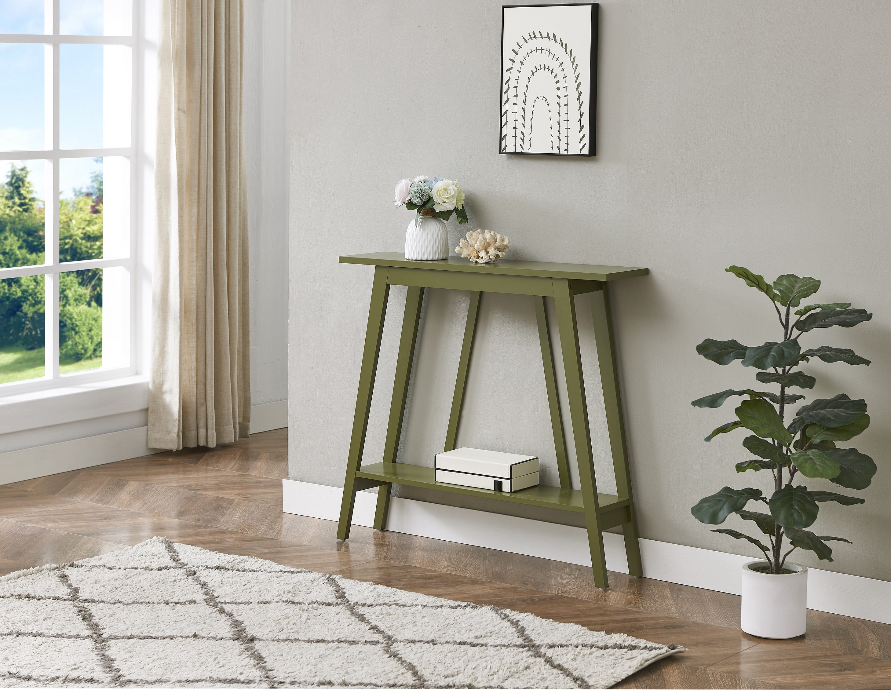 Kings Brand Furniture - Console Table, Narrow Sofa Table with Storage Shelf for Hallway, Front Hall, Entryway, Living Room (Avocado)