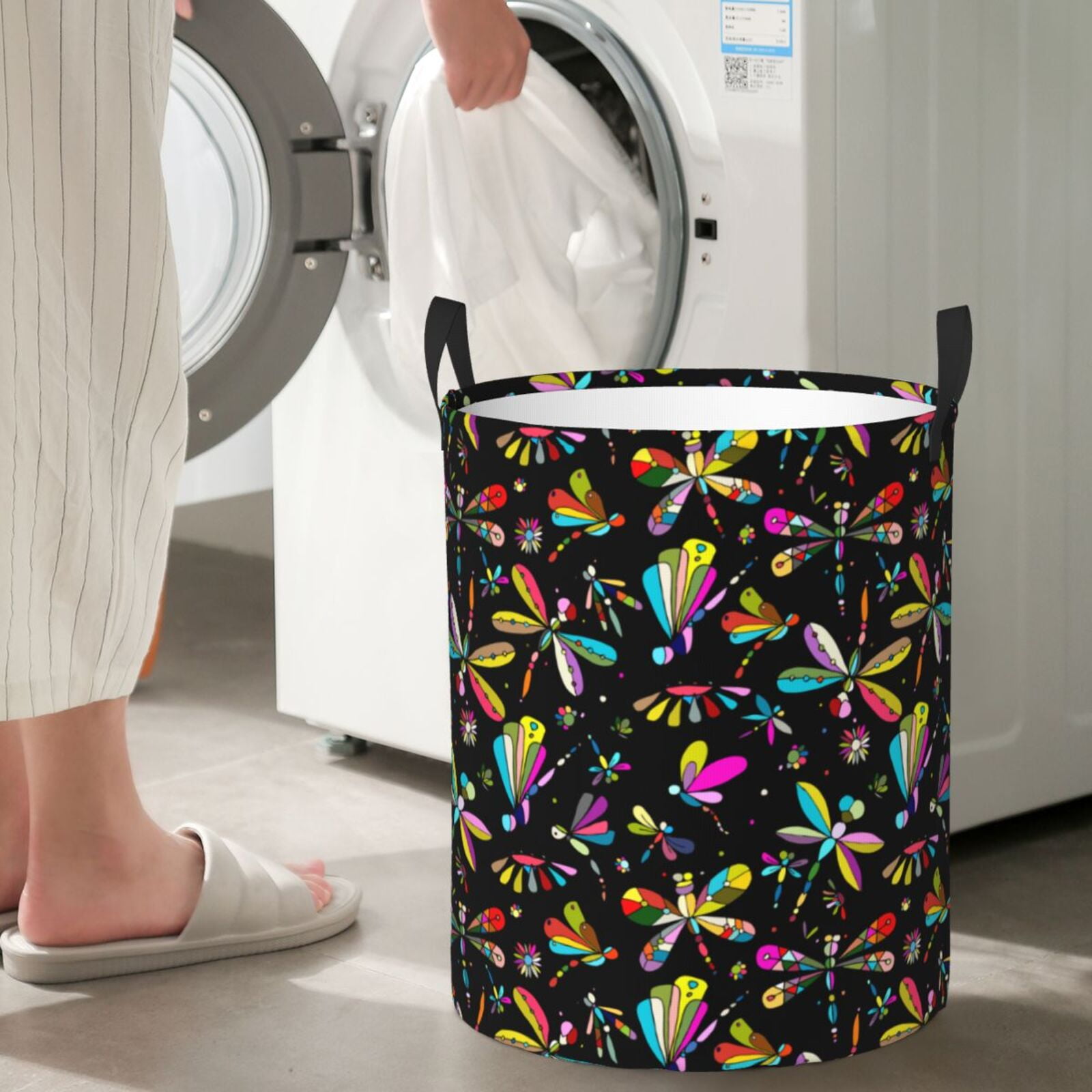 Large Laundry Basket with Handles - Dragonfly Print No.9018 Kids Baby Dirty Clothes Laundry Hamper for Bedroom Aesthetic