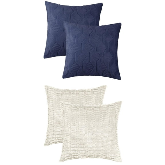 Unique Bargains 4 Pcs Solid Texture Throw Pillow Covers Beige/Dark Blue 18 x 18 Inch