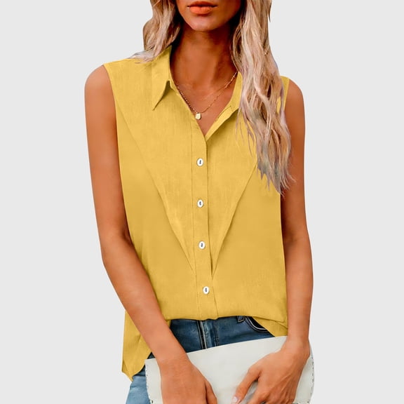 QUNYINEY Solid Colors Women's Tank Tops Summer Cotton Linen Tops Going Out Sleeveless Loose Fit Collared Tops for Women Trendy