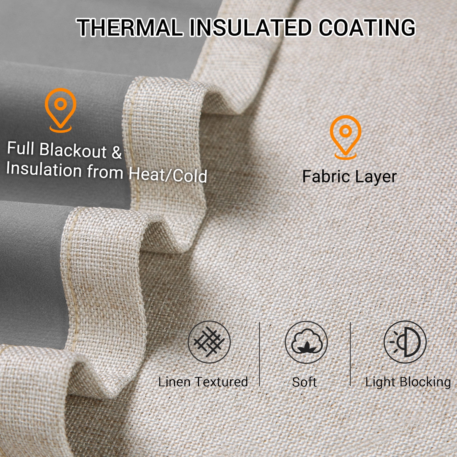 Blackout Curtains 2 Panels Set, Linen Textured Blackout Drapes, Thermal Insulated Curtains for Bedroom Living Room, W50" X L96" Cream