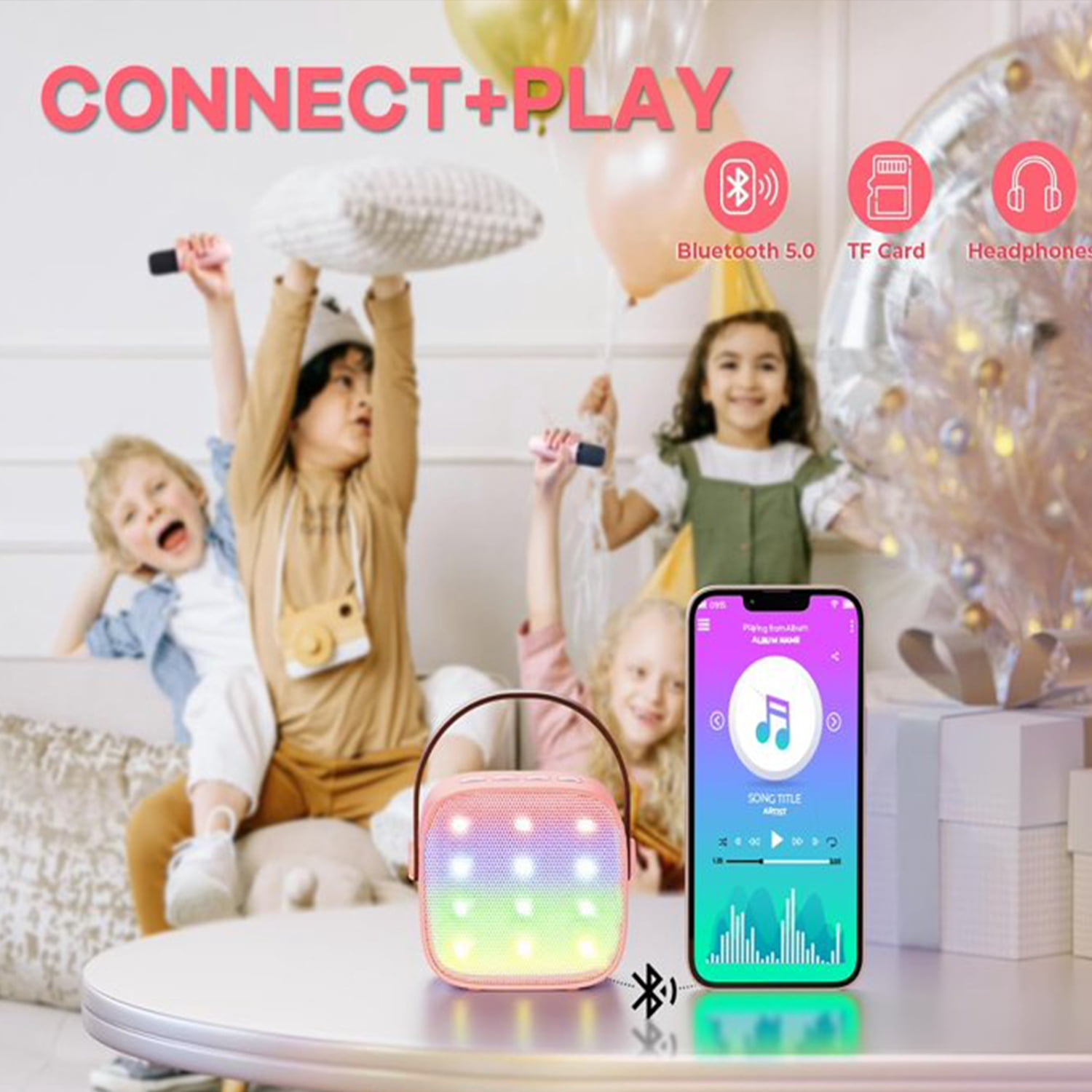 AmzDoer Mini Karaoke Machine for Kids Adults, Portable Bluetooth Speaker with 2 Wireless Microphones, TOP Birthday Gifts Toys for Girls Ages 3-12+ Years Old Toddler