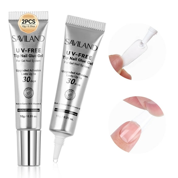SAVILAND Advanced U V-Free Nail Glue Gel:  2 PC Gel Nail Glue for Press Ons 30-Day Long Wear Nail Gel Glue Set Extra-Strong Gel Glue for Nails Rich in Castor Oil & VE Fast Air Dry for Pastel Nails