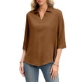 thumbnail image 2 of Womens 3/4 Sleeve Tops V Neck Solid Color Work Blouse Polo Shirts for Women Business Casual 2026 Light Brown S, 2 of 4