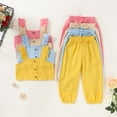 thumbnail image 2 of Toddler Baby Girl Solid Color Ruffle Sleeveless Button Down Halter Tank Crop Tops and Pants Outfits Yellow 1-2 Years, 2 of 6