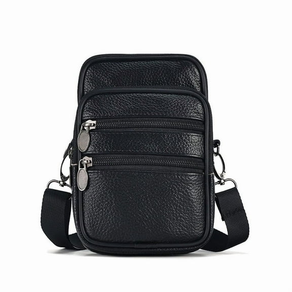 Genuine Leather Waist Bag Gift for Man Small Crossbody Shoulder Bag Business Belt Pouch Pocket Fannypack Zipper Coin Purse Male Wallet Sport Run Phone Money bag Vertical Multifunctional Messenger Bag