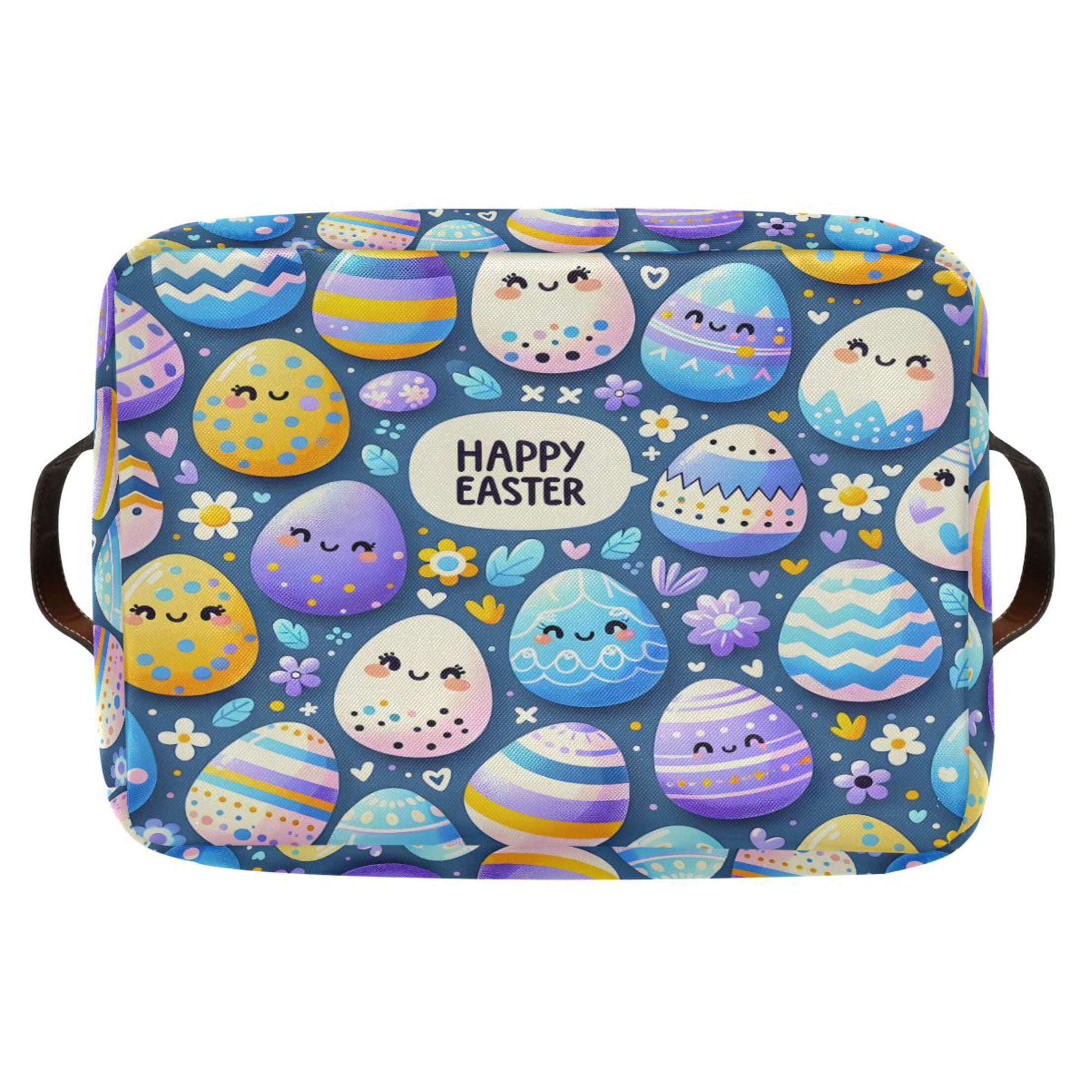 Easter Cute Egg Storage Bins with Handle Fabric Organizer Basket Foldable Box 2 Pack 14.2x10.2x8.3