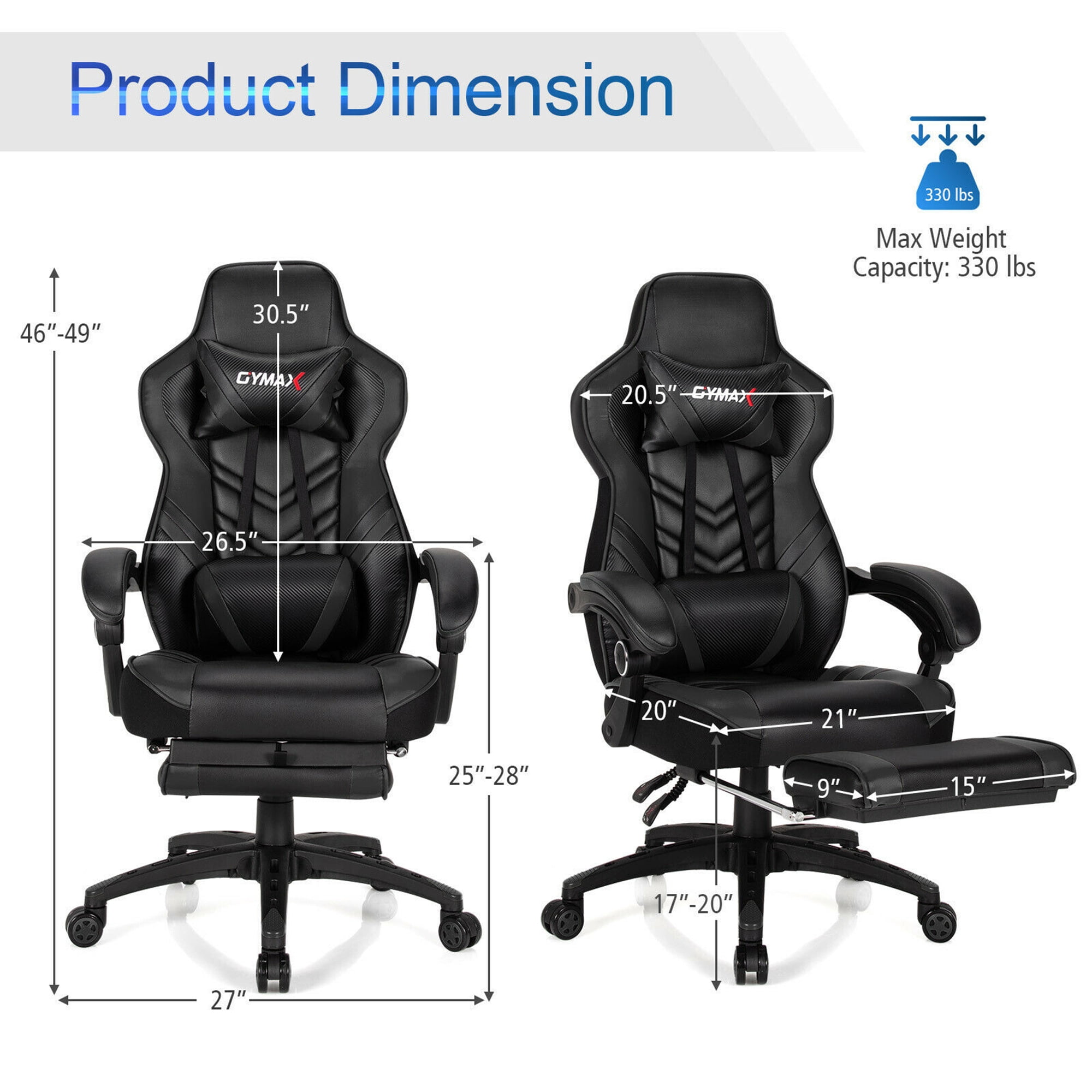 Gymax Office Computer Desk Chair Gaming Chair Adjustable Swivel w/Footrest Black