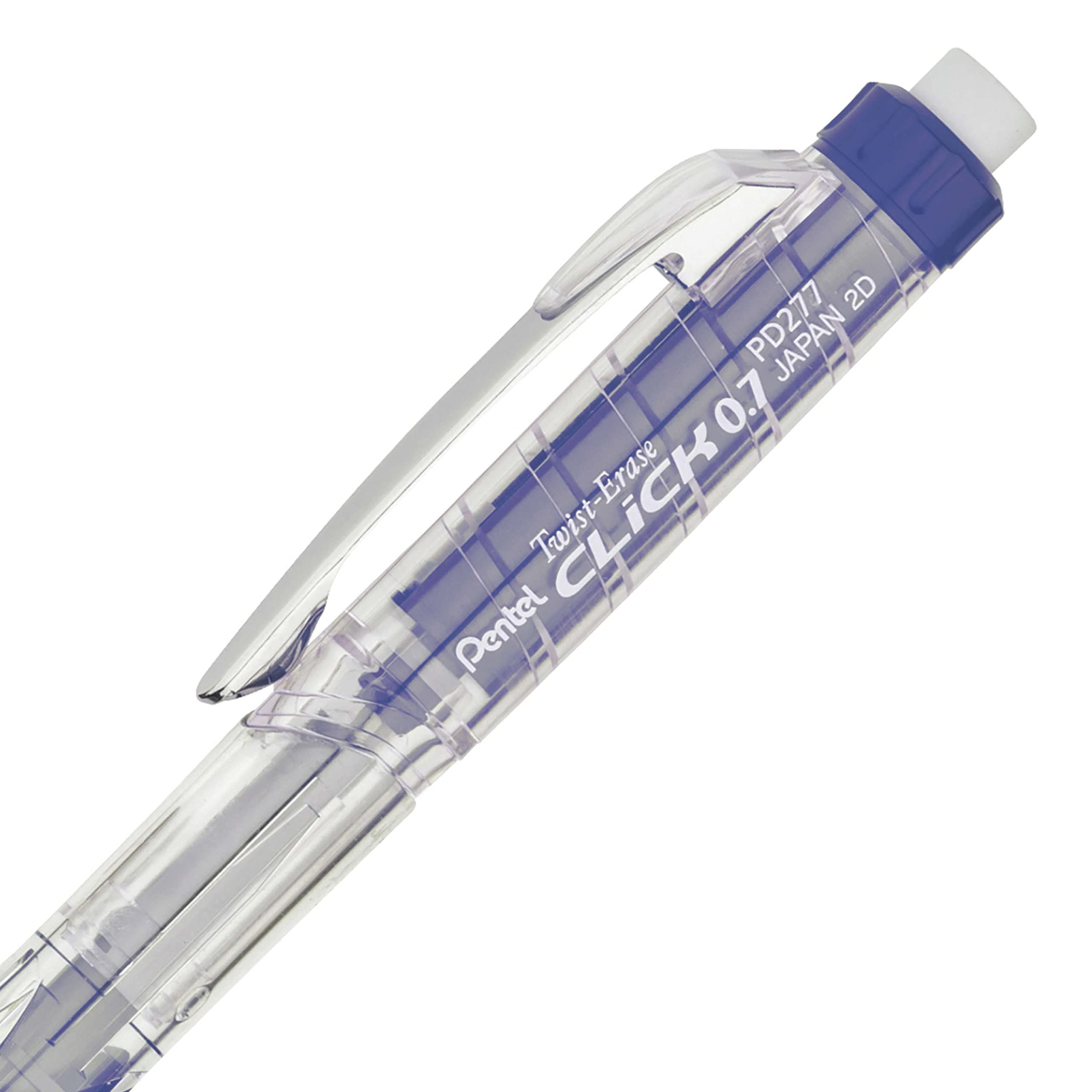 Twist-Erase CLICK Mechanical Pencil (0.7mm) CLEAR Barrel, Blue Grip, 12 Count