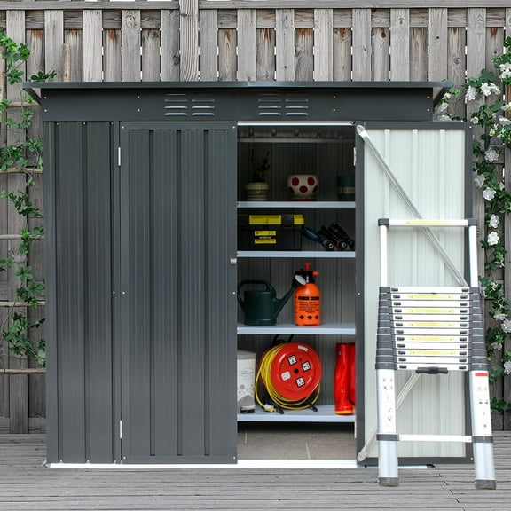 LZBEITEM Steel Outdoor Storage Shed, 68.11" x 70.7" x 45.27", Black