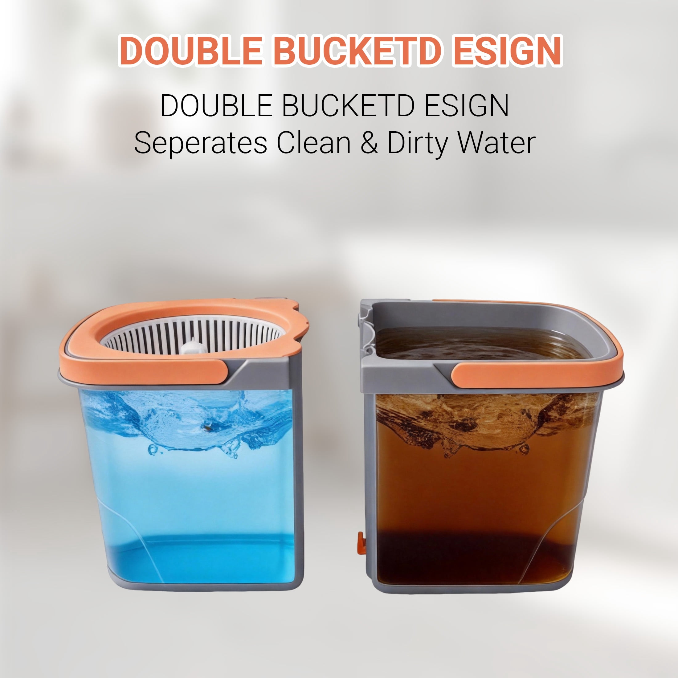 GARITIN Spin Mop and Bucket, Microfiber Mop with Wringer, Hands-Free Auto-Spin Drying, Dual-Bucket Floor Cleaning System for Hardwood Tile Marble