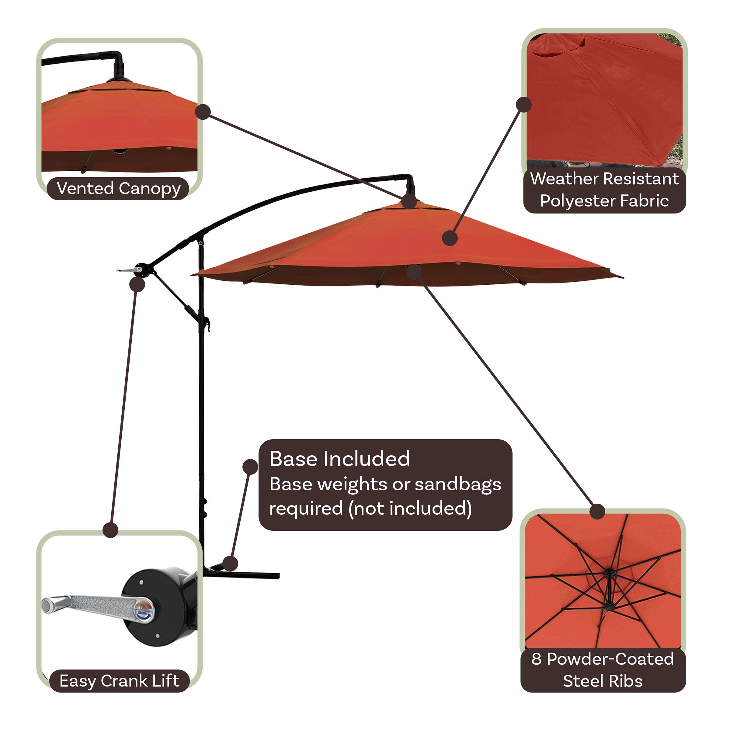 Pure Garden Offset 10-ft. Aluminum Hanging Patio Umbrella