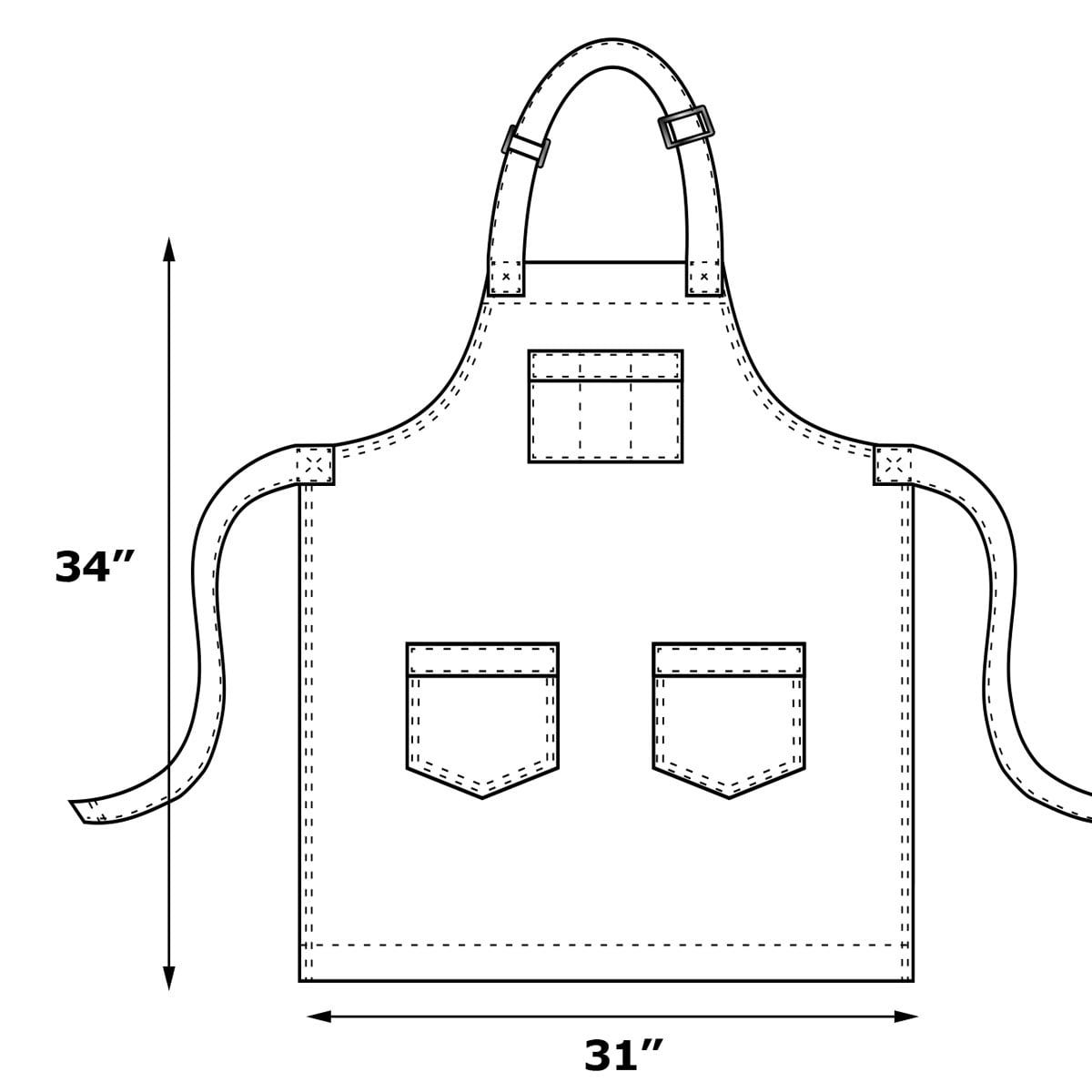 2-Pack Chef Code Denim 3-Pocket Bib Apron with Adjustable Neck Strap, 34" Long