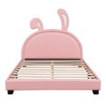 thumbnail image 4 of Full Size Upholstered Leather Platform Bed with Rabbit Ornament, Pink, 4 of 9