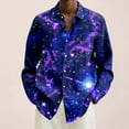thumbnail image 2 of Shirts For Men Plus Size Galaxy Digital Print Lapel Long Sleeve Button Down Blouse Loose Casual Fall Tops Dark Purple XL, 2 of 4