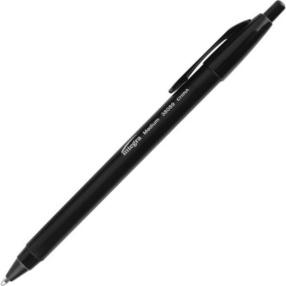 Integra Triangular Barrel Retractable Ballpnt Pens - Medium Pen Point - Retractable - Black - Black Plastic Barrel - 12 / Dozen | Bundle of 5