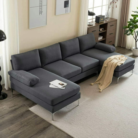 Kadyn Couch, Futon Sofa, Sofa Couch,U-Shaped 4-Seat Indoor Modular Sofa with Linen Seat, Dark Gray