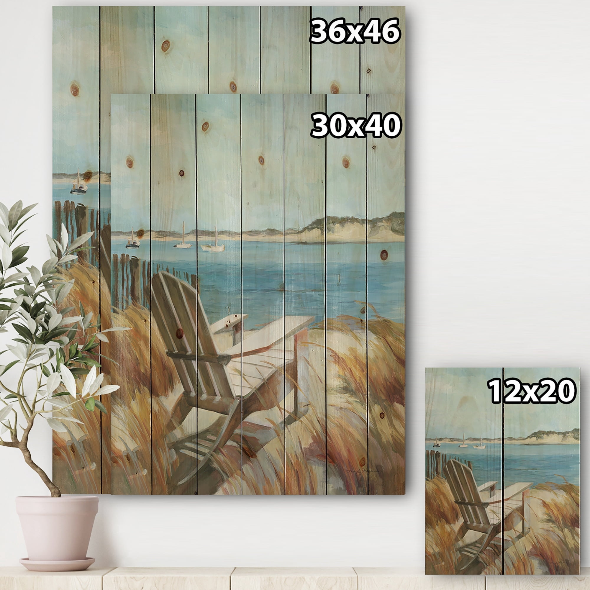Designart 'Coastal Chair Relax Beach' Nautical & Coastal Print on Natural Pine Wood